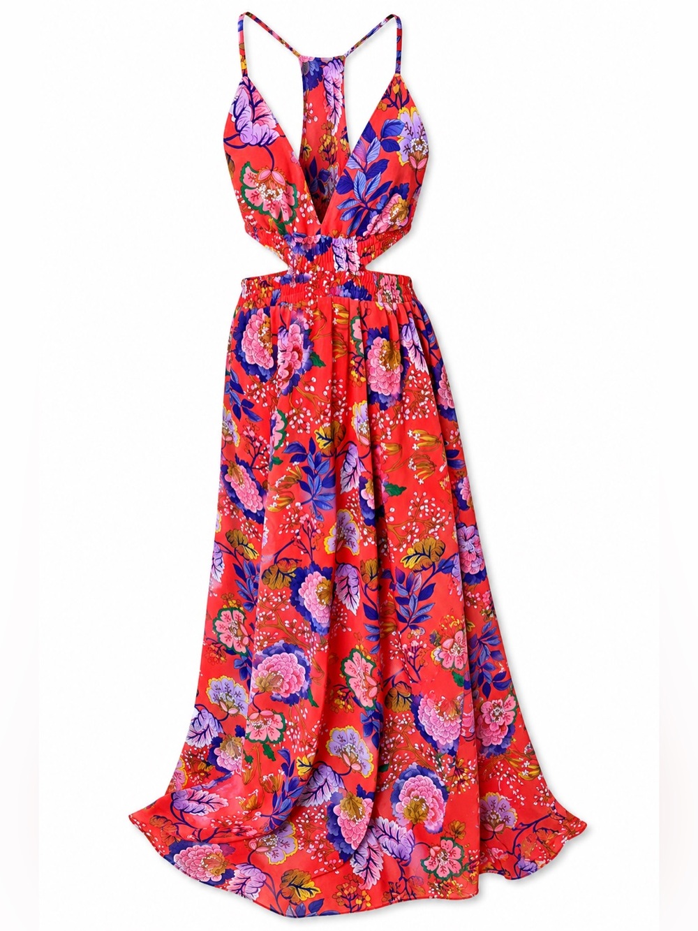 Express Floral Cutout Maxi Dress Coral Pink Boho Resortcore Vacation Sundress S